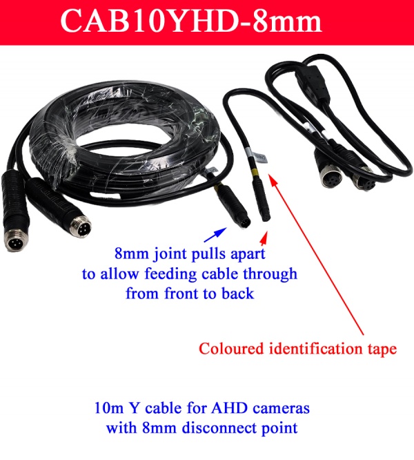 10m Y cable with 8mm disconnect point for our AHD reversing camera range
